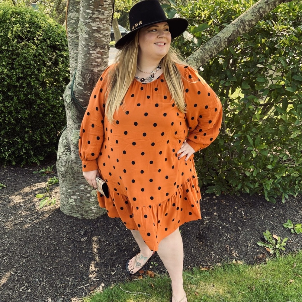 Orange and black Polkadotted dress